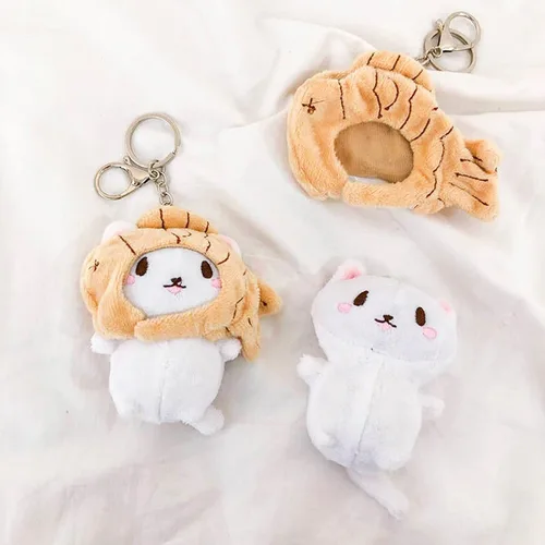 Vista 7 de Lady Girl Lindo Felpa Pp Algodón Gato Taiyaki Llavero Animal Creativo Colgante Muñeca Desmontable Coche