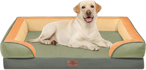 Vista 121 de Comfort Expression - Cama ortopédica para perros medianos, 28 x 19 pulgadas, cama impermeable y de apoyo de espuma con cojines removibles, sofá