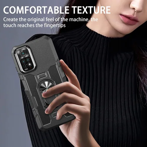 Vista 4 de Compatible con Xiaomi Redmi Note 11S/11 4G Funda para teléfono y protector de pantalla de vidrio templado, soporte de anillo, soporte magnético