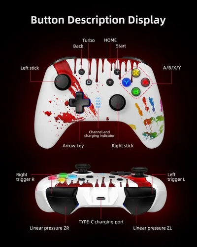Vista 6 de REDSTORM Control Switch Pro para Nintendo SwitchSwitch LiteOLEDAndroidiOSPC, controlador de interruptor inalámbrico con 4 botones programables