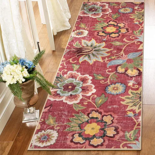 Vista 39 de Beeiva Alfombras florales de entrada, lavables para interiores, ultra fina, de 2 x 3 pies, antideslizante, para cocina, tapete de cachemira suave