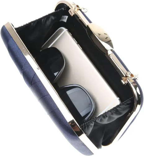 Vista 5 de ESD - Bolso de mano para mujer, tejido de noche, con asas de cadena de metal, bonito bolso para graduación, cóctel, fiesta, boda, cóctel, Azul