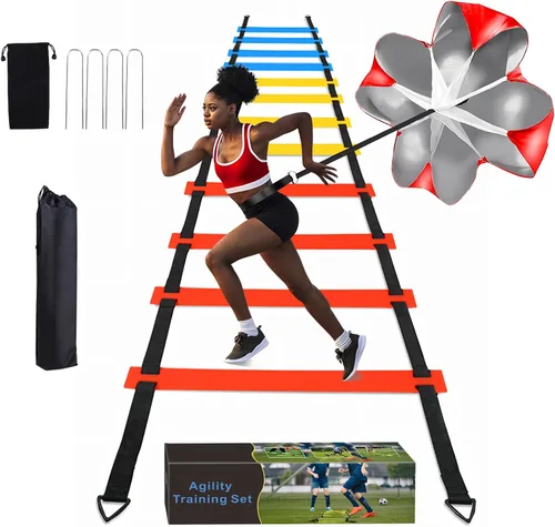 Vista 8 de Juego de entrenamiento de velocidad y agilidad para fútbol - Escalera de agilidad de 20 pies, 12/16 conos deportivos y entrenador de patada