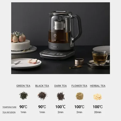 Vista 3 de Joydeem Máquina de té caliente, hervidor eléctrico de vidrio con infusor de té de elevación automática y control de temperatura, 1.7L, JD-ZC6088G
