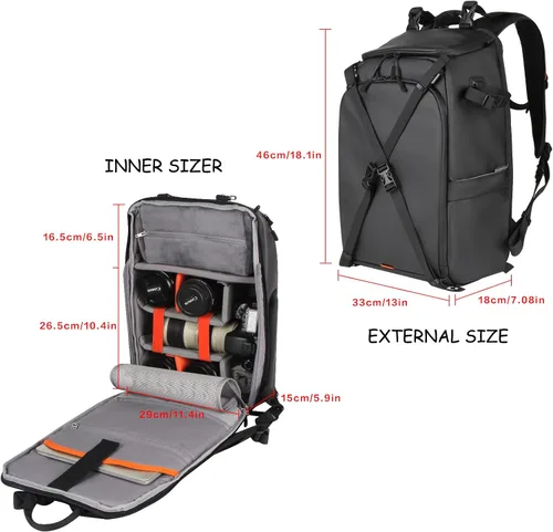 Vista 6 de Besnfoto Mochila impermeable para cámara DSLR/SLR sin espejo, bolsa de fotos para hombres con compartimento para computadora portátil para viajes