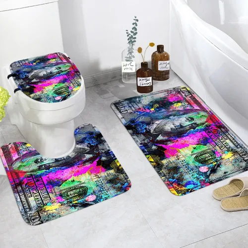 Vista 14 de GUBIYU Juego de alfombras de baño de 100 dólares, color negro y dorado, juego de alfombras de baño con dinero, tapete de baño antideslizante