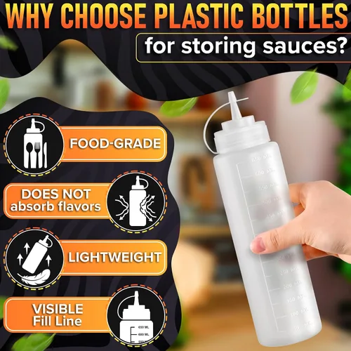 Vista 3 de HYQO Paquete de 10 botellas exprimibles para condimentos, 24 onzas