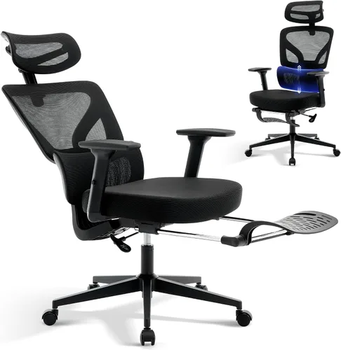 Vista 12 de Silla de oficina ergonómica - Silla de escritorio de malla para el hogar con soporte lumbar ajustable, silla de juegos de computadora con respaldo