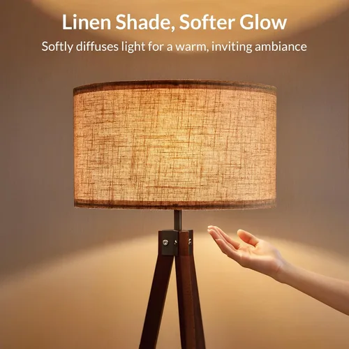 Vista 4 de LEPOWER Lámpara de pie de trípode de madera, lámpara de pie de mediados de siglo, luz de estudio de diseño moderno para sala de estar, dormitorio