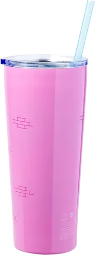 Vista 2 de Silver Buffalo Sanrio Hello Kitty Graffiti - Vaso de acero inoxidable de doble pared con popote con Hello Kitty y Joey, 22 onzas Rosa/Multi
