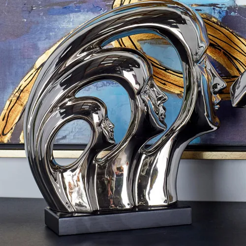 Vista 2 de Ebros Gift Plata plateada cerámica abstracta arte contemporáneo moderno 3 caras unidad familiar estatuilla decoración del hogar escultura como museo