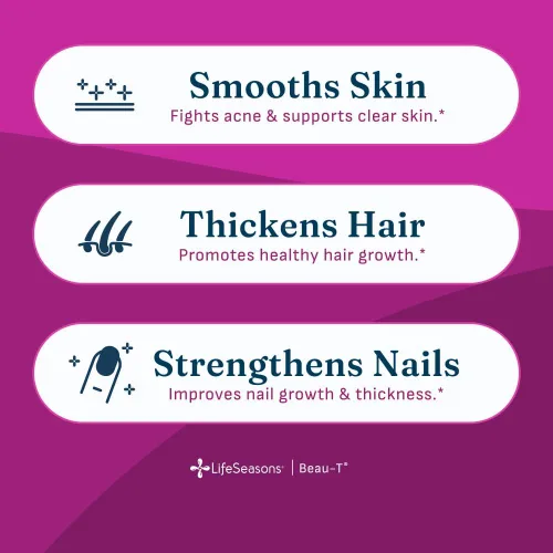 Vista 2 de LifeSeasons Beau-T - Suplemento para el cuidado del cabello, las uñas y la piel, promueve el crecimiento saludable del cabello y las uñas, apoya