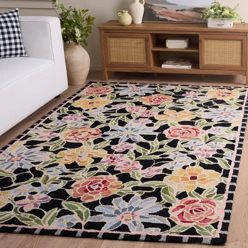 Vista 11 de SAFAVIEH Chelsea Collection - Alfombra decorativa de 1 pies 8 pulgadas x 2 pies 6 pulgadas, color negro, lana de campo francesa enganchada a mano