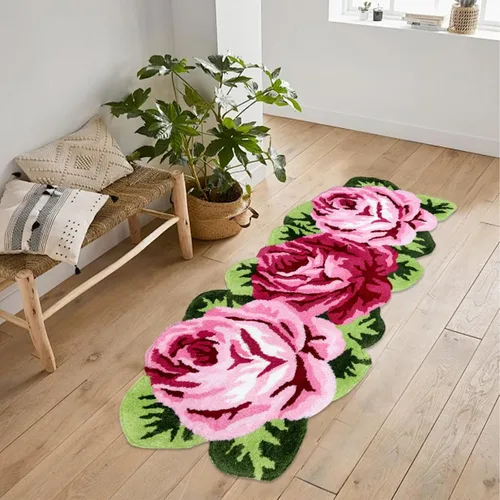 Vista 29 de USTIDE Bonita alfombra de baño de rosas para baño, alfombra de baño naranja de lujo, antideslizante, con forma de flor, alfombra de ducha de felpa