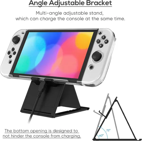 Vista 4 de YUANHOT Paquete de accesorios compatible con Switch OLED que incluye bolsa de transporte, funda protectora, protector de pantalla de vidrio