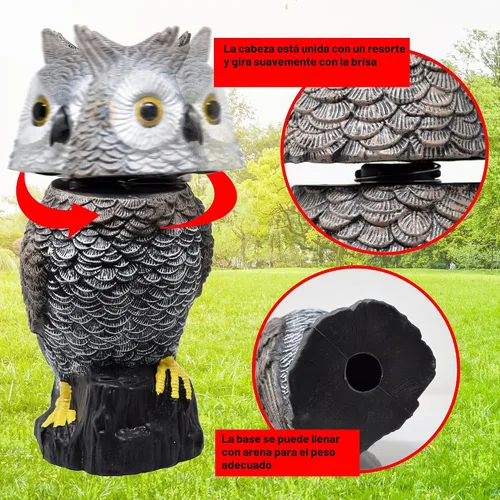 Vista 3 de Señuelo de búho para asustar a los pájaros Espantapájaros falso búho con cabeza giratoria, 15 pulgadas