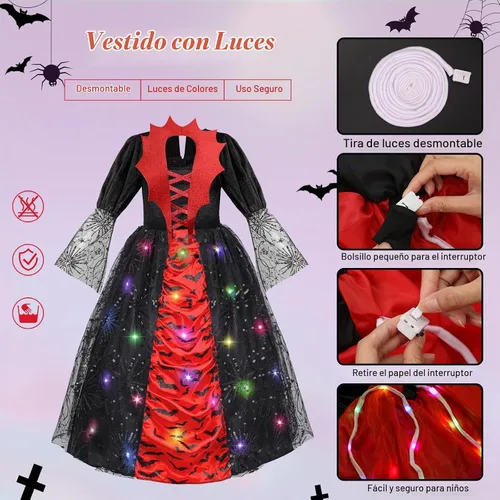 Vista 5 de Meland Disfraz de vampiro para niñas, disfraces de Halloween para niños de 4 a 14 años