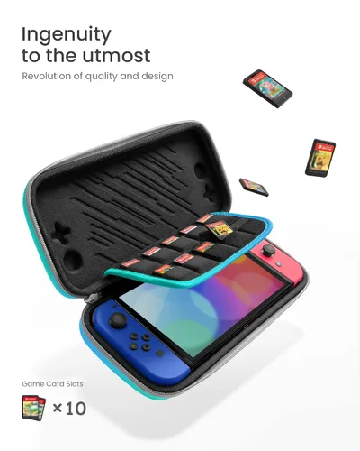 Vista 4 de tomtoc Funda de transporte delgada para Nintendo Switch modelo OLED funda protectora para interruptor con 10 cartuchos de juego funda de viaje