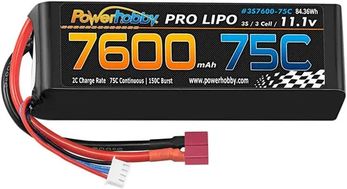 Vista 3 de Power Hobbies 3S760075Cdns 7600mAh 11.1V 3S 75C Batería Lipo con conector T-Plug cableado