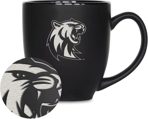 Vista 458 de Rico Industries - Taza de cerámica mate negra con grabado láser estándar de 15oz para NCAA (escuelas T & U) - Para bebidas calientes o frías