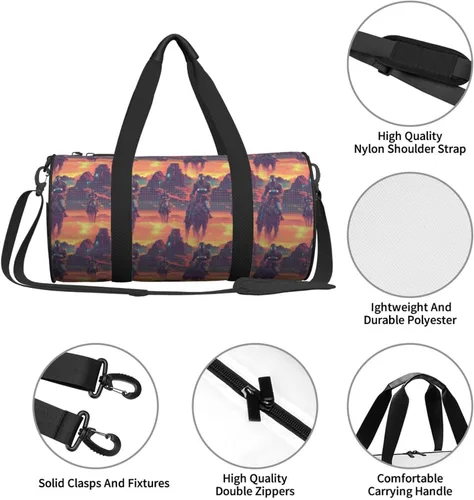 Vista 4 de Large Duffle Bag for Travel - Cyber Retro Western Cowboy Print Gym Bag for Women Men, Travel Foldable Bags for Women Men with Zippered Multiple
