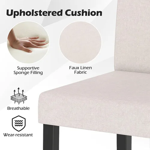 Vista 6 de COSTWAY Juego de 2 sillas de comedor sin brazos de tela, sillas laterales tapizadas de cocina con patas de madera de goma, asiento acolchado y Beige