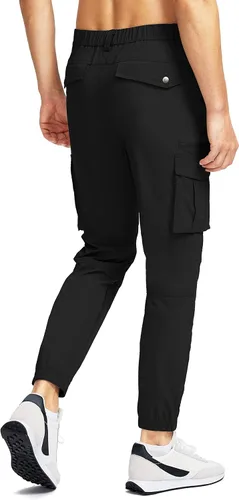 Vista 3 de Pinkbomb Pantalones cargo de senderismo para hombre con 7 bolsillos, ajustados, elásticos, para trabajo, viajes, golf, pantalones deportivos