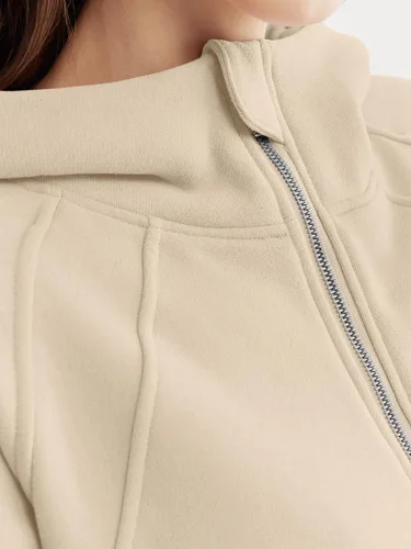 Vista 5 de WYNNQUE Sudaderas cortas con capucha y cremallera para mujer, sudadera con cremallera completa, suéter de invierno con bolsillo