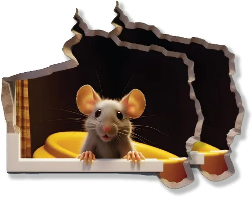 Vista 6 de Adhesivo de pared con ratón en el agujero - Paquete de 2, vinilo decorativo con agujero de ratón, arte divertido, decoración del hogar, vinilo