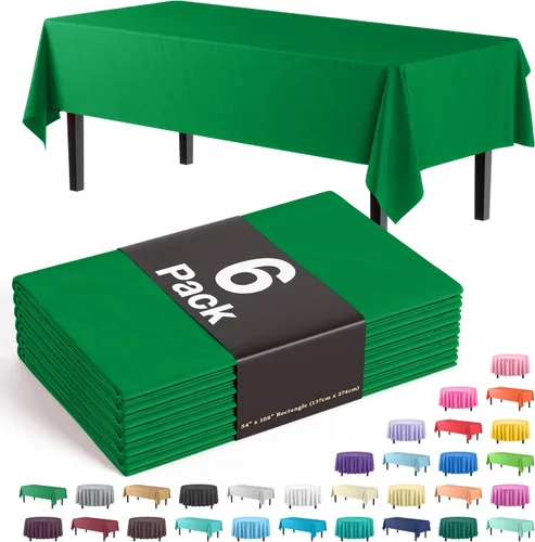 Vista 56 de Party Solids Paquete de 6 manteles de plástico prémium de 54 pulgadas x 108 pulgadas. Cubierta de mesa rectangular de plástico - Aqua