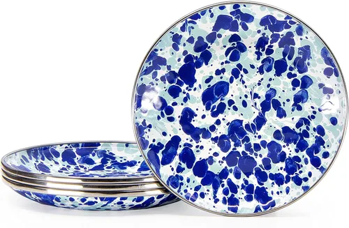 Vista 8 de Golden Rabbit Enamelware - Platos para aperitivos, 6 pulgadas, remolino negro, juego de 4 Juego de 4 platos, 6 pulgadas