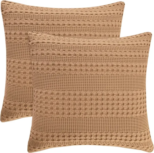 Vista 66 de PHF Fundas de almohada 100% algodón con tejido de gofre de 24 x 24 pulgadas, paquete de 2 fundas cuadradas para decoración elegante del hogar, sin