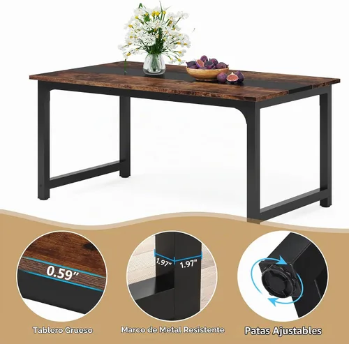 Vista 6 de Tribesigns Mesa de comedor de 63 x 31.5 pulgadas, mesa de cocina industrial para 4-6 personas, mesa de comedor rectangular para comedor, cocina