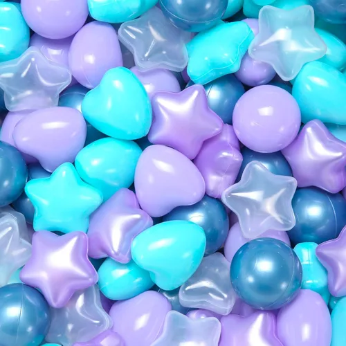 Vista 18 de STARBOLO Pelotas de bolas con forma de corazones de estrella para niños pequeños – 50, 100, 200, 500, bolas de juguete de plástico, formas