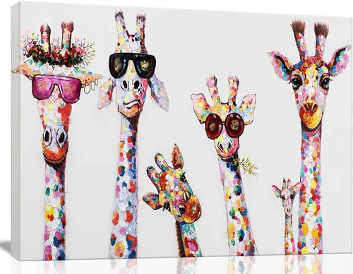 Vista 7 de Lienzo decorativo para pared de familia de jirafas, póster con marco para sala de estar, dormitorio, guardería, oficina, habitación de los niños