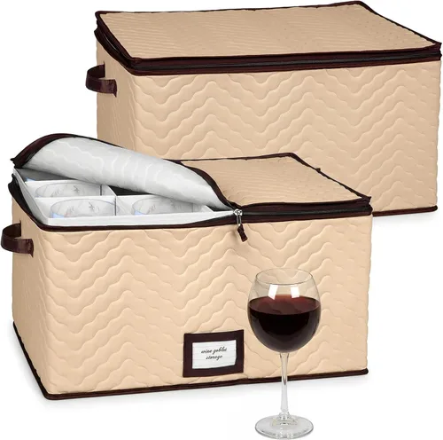 Vista 8 de Caja de almacenamiento para copas de vino con divisores, capacidad para 12 vasos de hasta 3.75 pulgadas de ancho, funda de almacenamiento para copas