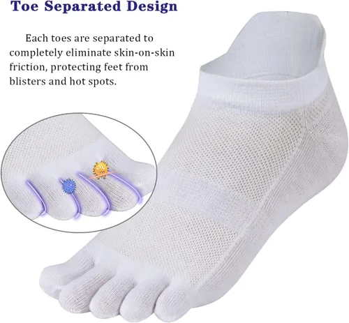 Vista 2 de Calcetines de algodón con cinco dedos para hombre, de corte bajo, atléticos, para correr, 4 pares