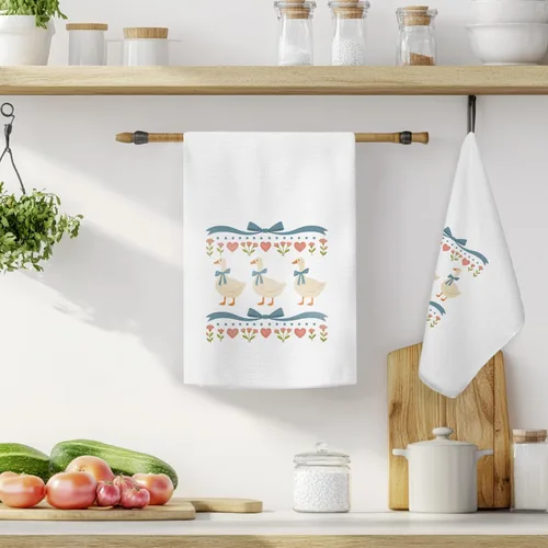 Vista 2 de Coquette - Toallas de cocina de ganso floral con lazo azul, toallas de mano para decoración de baño, bonito paño de cocina para decoración