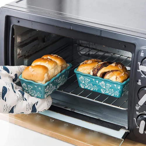 Vista 4 de Wisenvoy Mini molde para pan de cerámica para hornear pan, mini sartenes para pan de 4 piezas