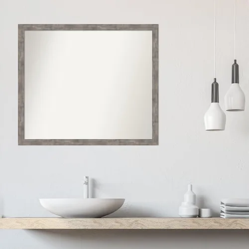 Vista 588 de Amanti Art Silver Bathroom Mirror for Over Sink, 26x35 Custom Made Marred Pewter Rectangle Vanity Mirror, Large Casual Wood Frame, Hangs Horizonally