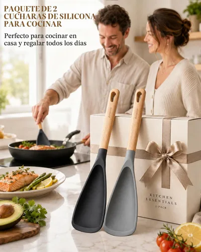 Vista 9 de Astercook Cuchara de cocina, paquete de 2, espátula de silicona Negro Gris