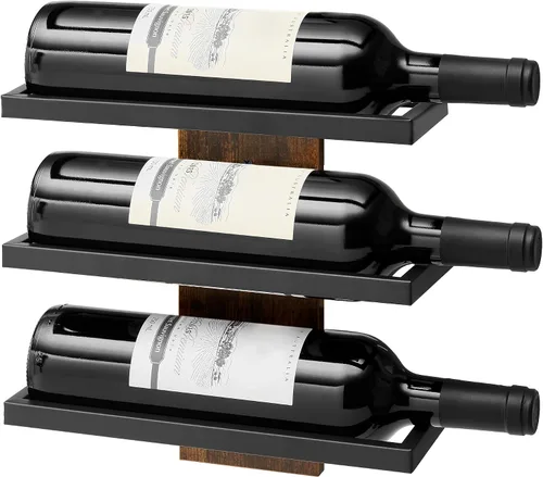 Vista 12 de Hoctieon - Estante para vinos de 3 niveles, madera marrón rústica Marrón rústico