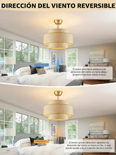 Vista 5 de Ventilador de techo estilo bohemio con luz de ratán con control remoto