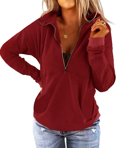 Vista 17 de Floral Find Women's Long Sleeve Lapel Half Zip Up Sweatshirt Solid Stylish Loose Fit Casual Pullover Tops B-Azul marino