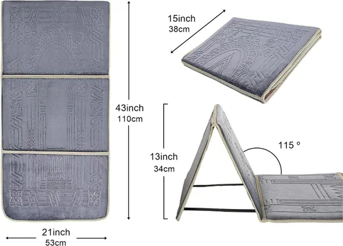 Vista 2 de Alfombra de oración con soporte para la espalda, silla plegable de meditación (gris)