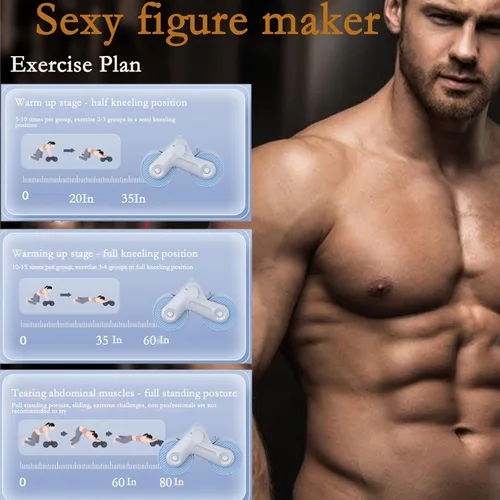 Vista 4 de RODILLO DE ABDOMINIO DE REBOTE AUTOMÁTICO: Rodillo abdominal de rebote automático para ejercicio con rodilleras, diseño de equilibrio de doble rueda