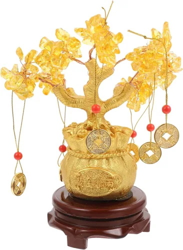 Vista 8 de Ciieeo Árbol de dinero monedas, árbol de la suerte, de cristal natural, árbol de la suerte, árbol de la vida de Feng Shui, árbol de dinero