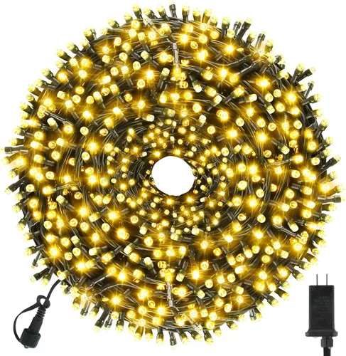 Vista 8 de Chuya 300 luces LED para árbol de Navidad que cambian de color, blanco cálido a multicolor, enchufe de extremo a extremo, 9 modos, tira de luces