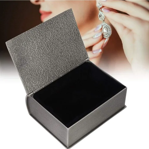 Vista 2 de Metal Retro False Book Jewelry Storage Box Necklace Organizer Home Decoration Tin Alloy 12.5x10x5cm