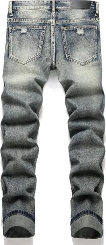 Vista 2 de OIIIO Pantalón vaquero de pierna recta rasgados para hombre